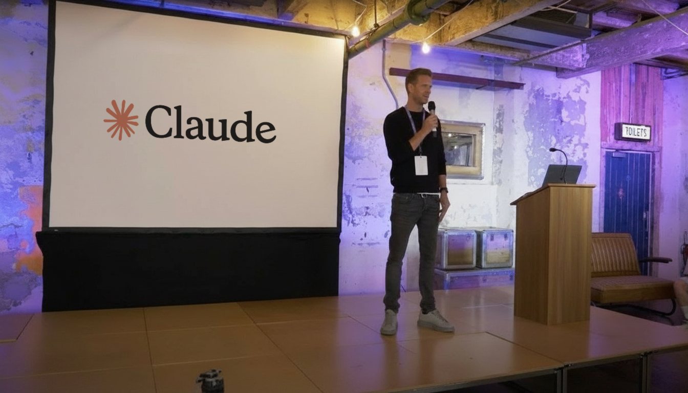 Mark Byrne, founder of XGrowth, on stage with Claude on screen